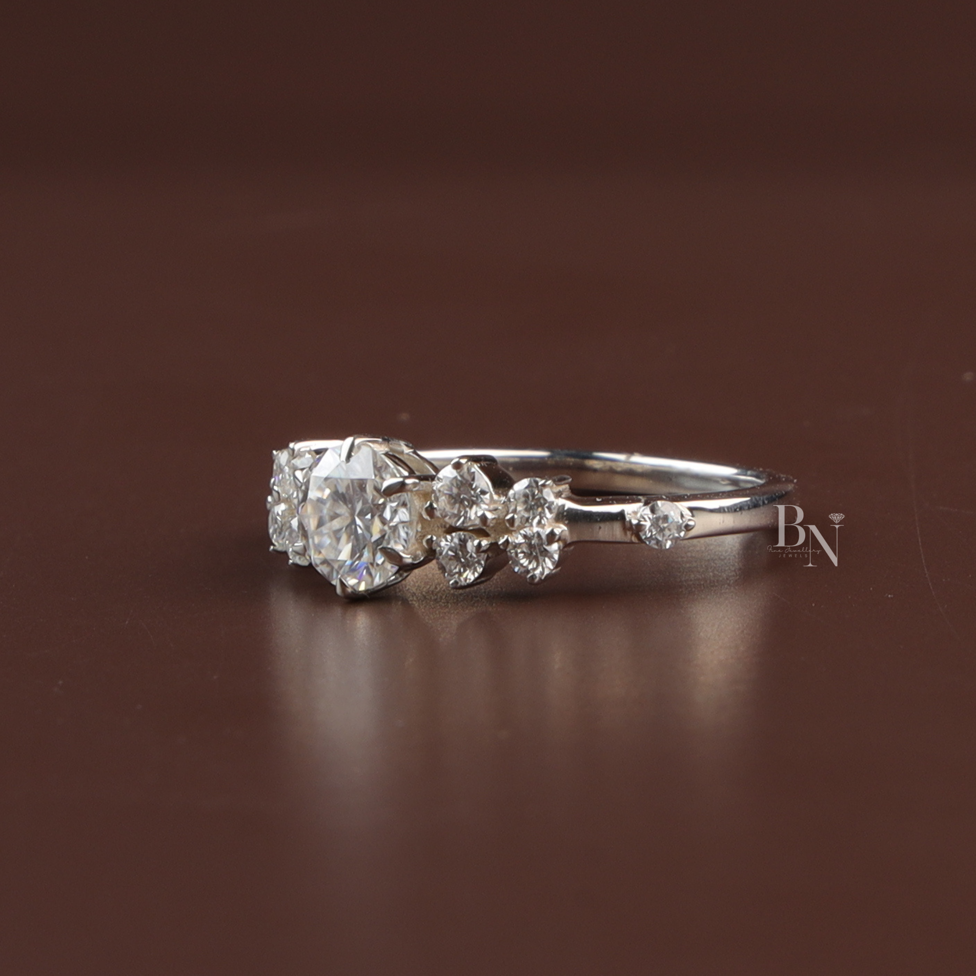 Round Brilliant Lab Diamond Cluster Ring, Floral Inspired Engagement Ring, Petite Cluster