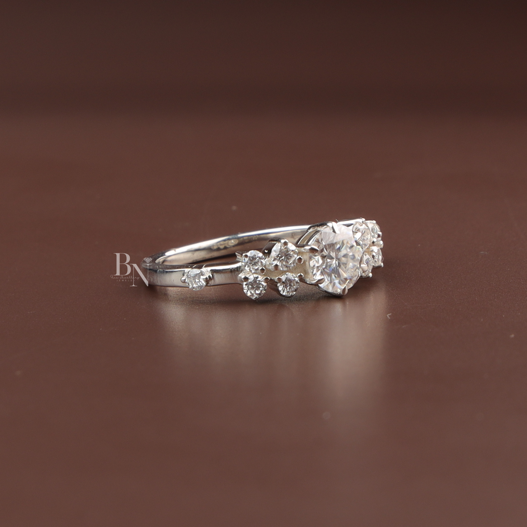 Round Brilliant Lab Diamond Cluster Ring, Floral Inspired Engagement Ring, Petite Cluster