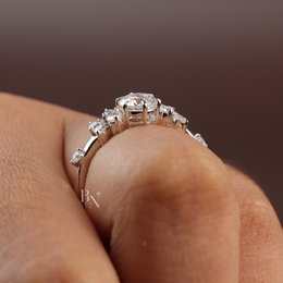 Round Brilliant Lab Diamond Cluster Ring, Floral Inspired Engagement Ring, Petite Cluster