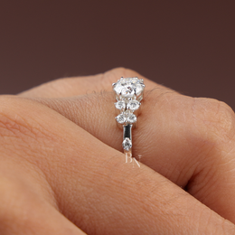Round Brilliant Lab Diamond Cluster Ring, Floral Inspired Engagement Ring, Petite Cluster