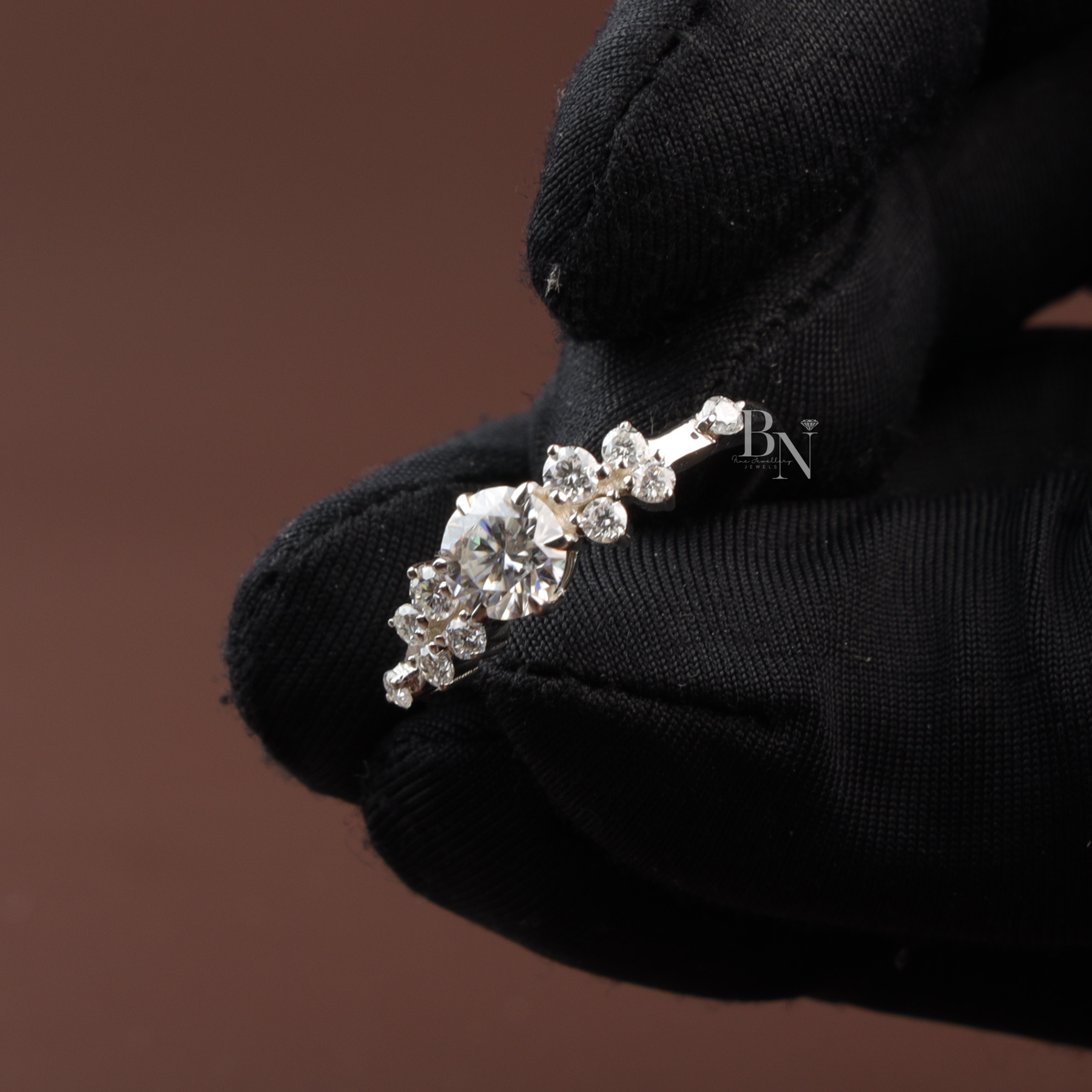 Round Brilliant Lab Diamond Cluster Ring, Floral Inspired Engagement Ring, Petite Cluster