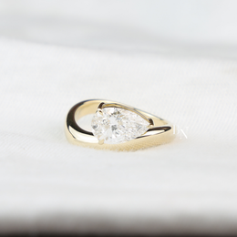 Pear Cut Lab Diamond Engagement Ring, 1.50 Carat Solitaire, Crossover Bypass Band, 14k Yellow Gold Ring