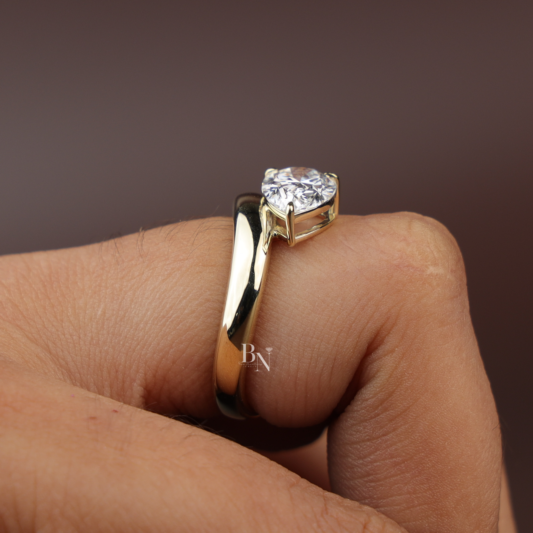 Pear Cut Lab Diamond Engagement Ring, 1.50 Carat Solitaire, Crossover Bypass Band, 14k Yellow Gold Ring