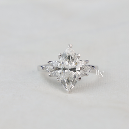 Marquise Lab Diamond Engagement Ring, 2 Carat Appearance Multi Stone Setting, White Gold Tone Bridal Ring