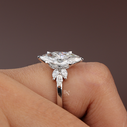 Marquise Lab Diamond Engagement Ring, 2 Carat Appearance Multi Stone Setting, White Gold Tone Bridal Ring