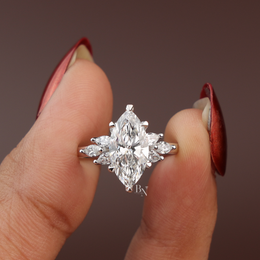 Marquise Lab Diamond Engagement Ring, 2 Carat Appearance Multi Stone Setting, White Gold Tone Bridal Ring