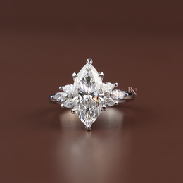 Marquise Lab Diamond Engagement Ring, 2 Carat Appearance Multi Stone Setting, White Gold Tone Bridal Ring