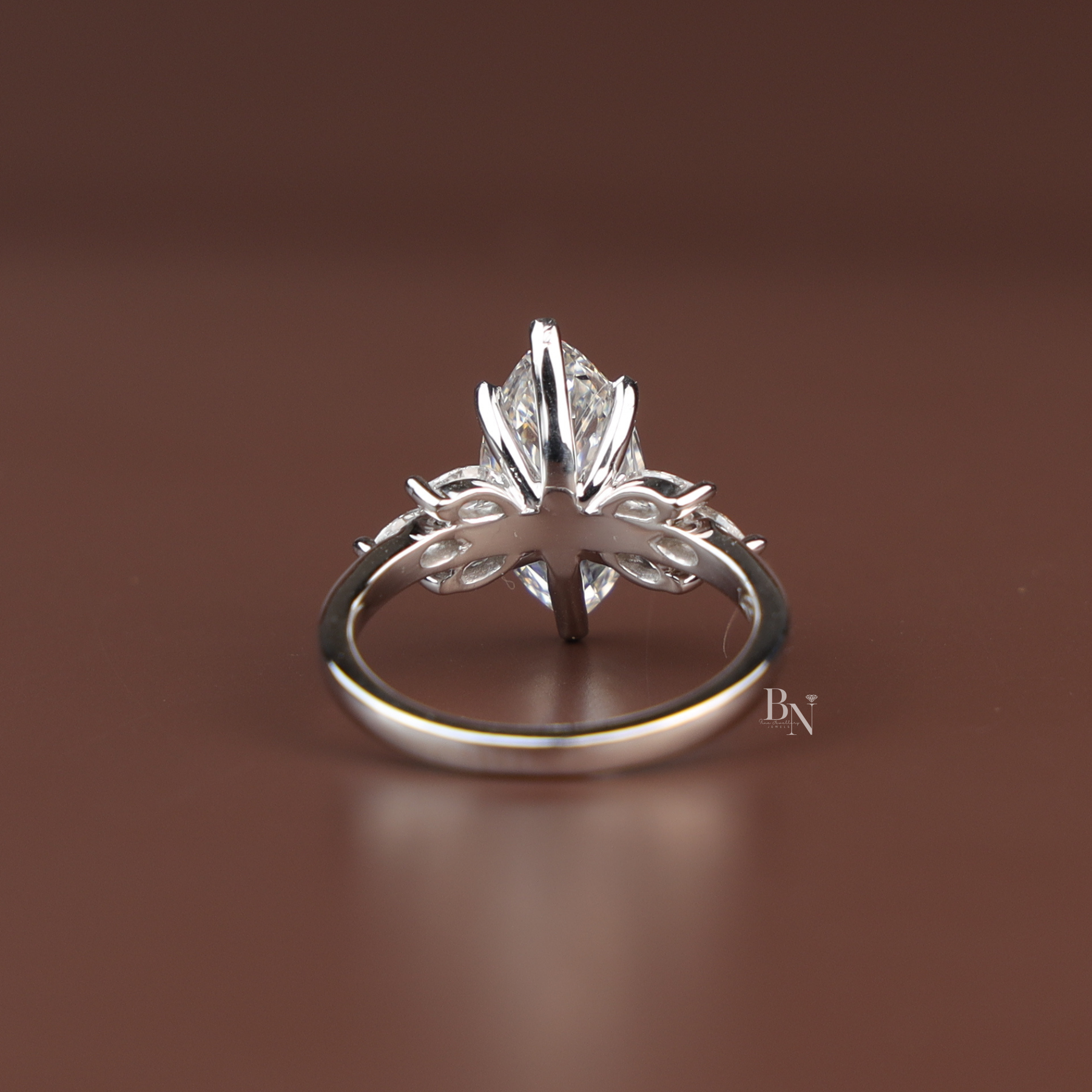 Marquise Lab Diamond Engagement Ring, 2 Carat Appearance Multi Stone Setting, White Gold Tone Bridal Ring