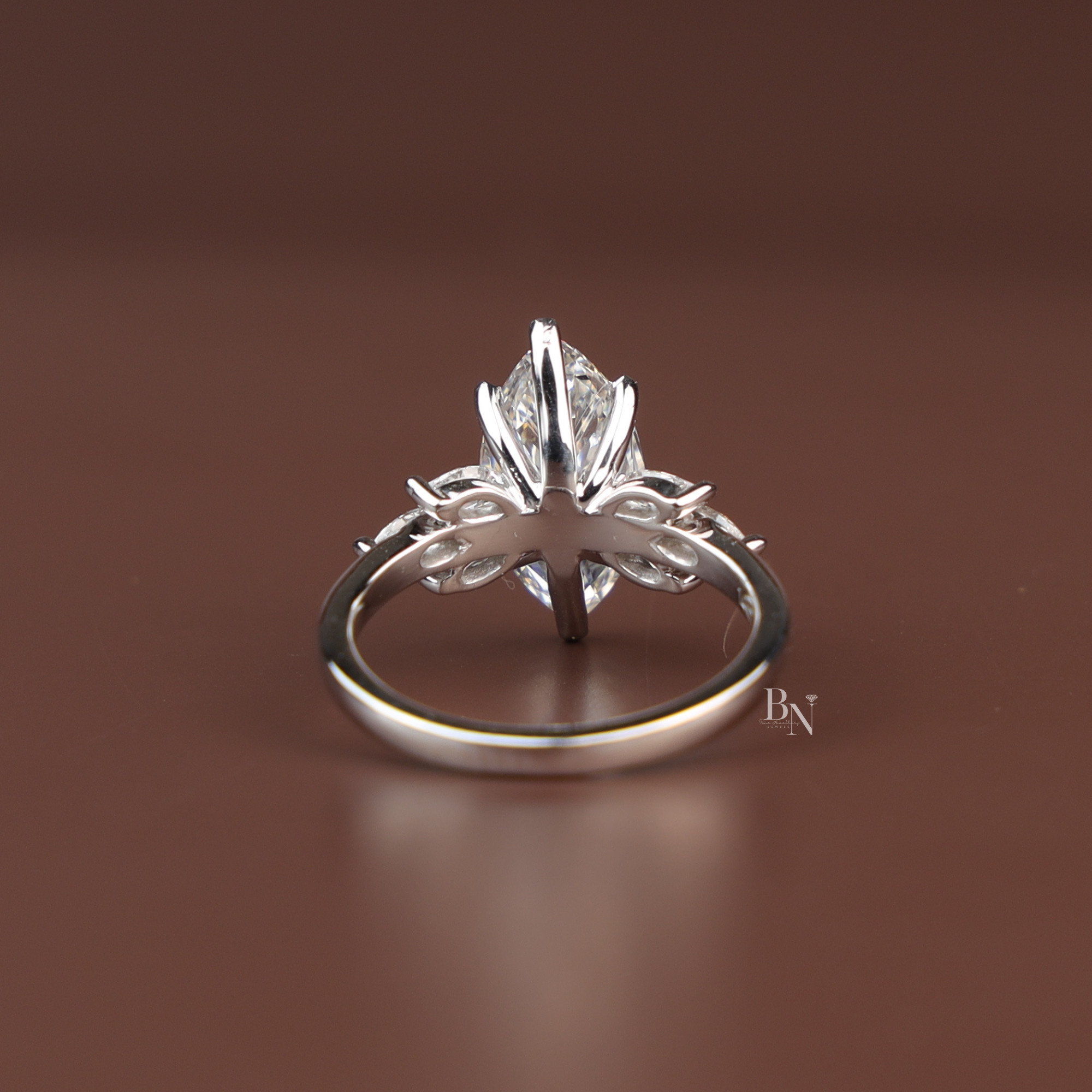Marquise Lab Diamond Engagement Ring, 2 Carat Appearance Multi Stone Setting, White Gold Tone Bridal Ring