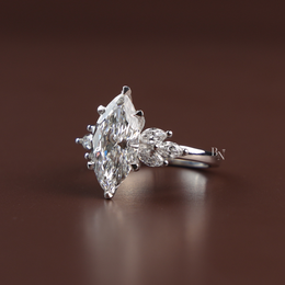 Marquise Lab Diamond Engagement Ring, 2 Carat Appearance Multi Stone Setting, White Gold Tone Bridal Ring
