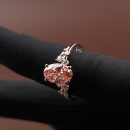 Oval Fancy Pink Lab Diamond Engagement Ring, 2 Carat Appearance Cluster Setting, Rose Gold Tone Bridal Ring