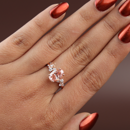 Oval Fancy Pink Lab Diamond Engagement Ring, 2 Carat Appearance Cluster Setting, Rose Gold Tone Bridal Ring