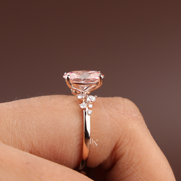 Oval Fancy Pink Lab Diamond Engagement Ring, 2 Carat Appearance Cluster Setting, Rose Gold Tone Bridal Ring