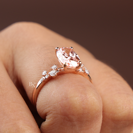 Oval Fancy Pink Lab Diamond Engagement Ring, 2 Carat Appearance Cluster Setting, Rose Gold Tone Bridal Ring