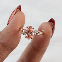 Oval Fancy Pink Lab Diamond Engagement Ring, 2 Carat Appearance Cluster Setting, Rose Gold Tone Bridal Ring