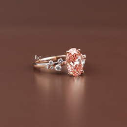 Oval Fancy Pink Lab Diamond Engagement Ring, 2 Carat Appearance Cluster Setting, Rose Gold Tone Bridal Ring