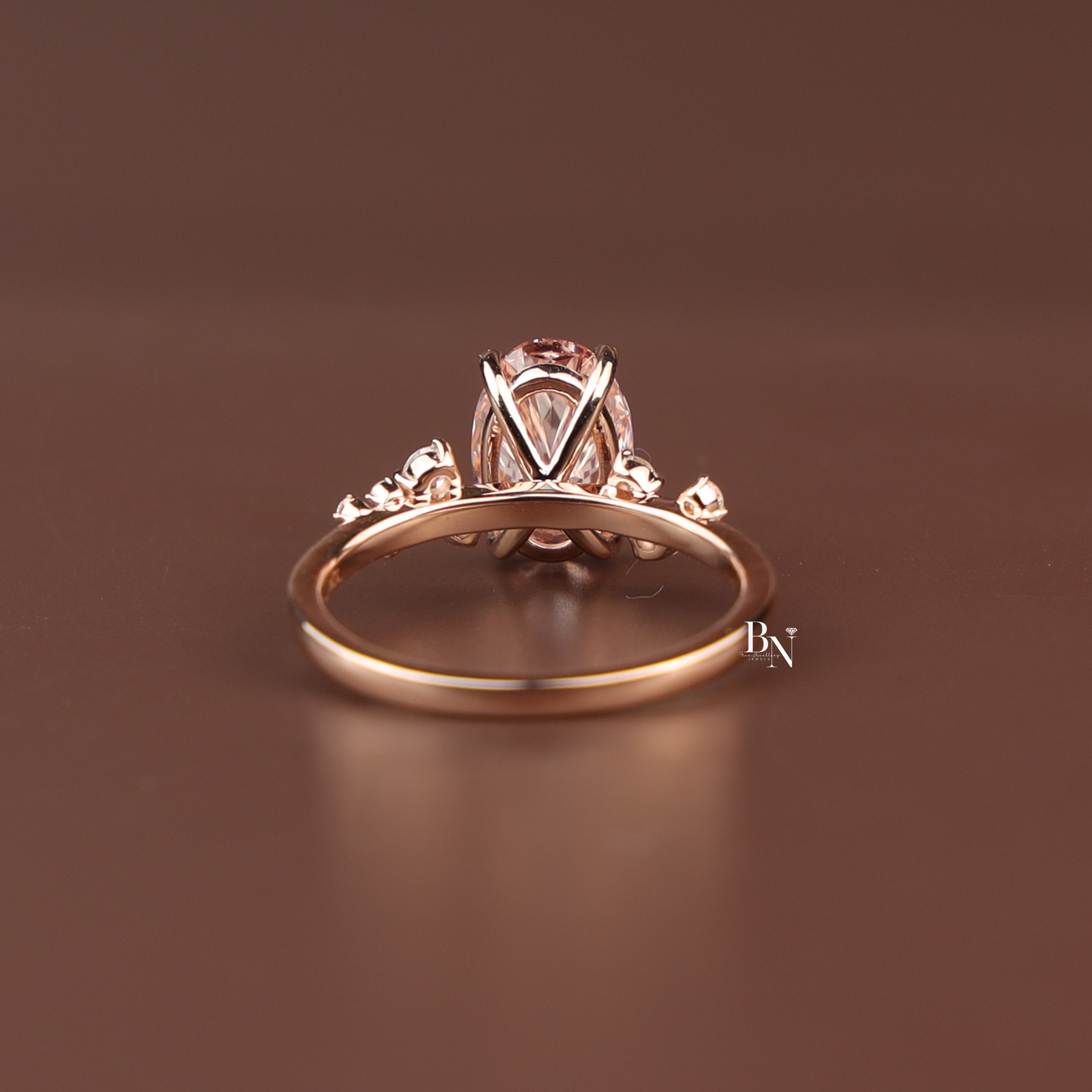 Oval Fancy Pink Lab Diamond Engagement Ring, 2 Carat Appearance Cluster Setting, Rose Gold Tone Bridal Ring