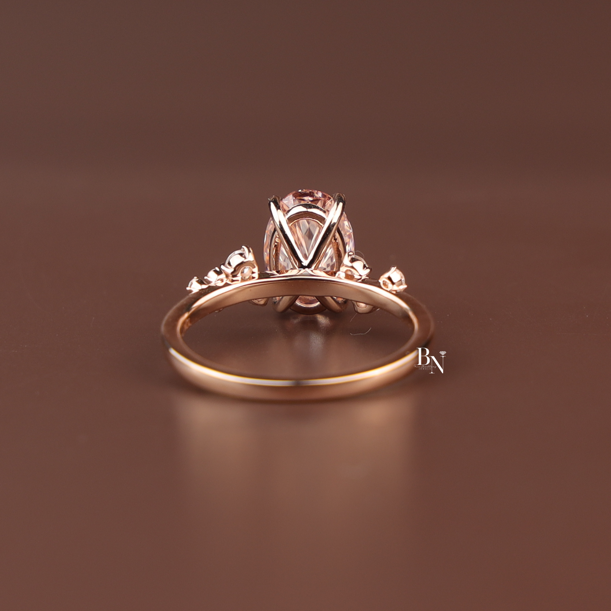 Oval Fancy Pink Lab Diamond Engagement Ring, 2 Carat Appearance Cluster Setting, Rose Gold Tone Bridal Ring