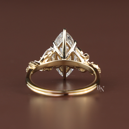 Marquise Lab Diamond Engagement Ring, 3 Carat Appearance Botanical Setting, Yellow Gold Tone Nature Bridal Ring