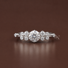 Round Brilliant Lab Diamond Cluster Ring, Floral Inspired Engagement Ring, Petite Cluster