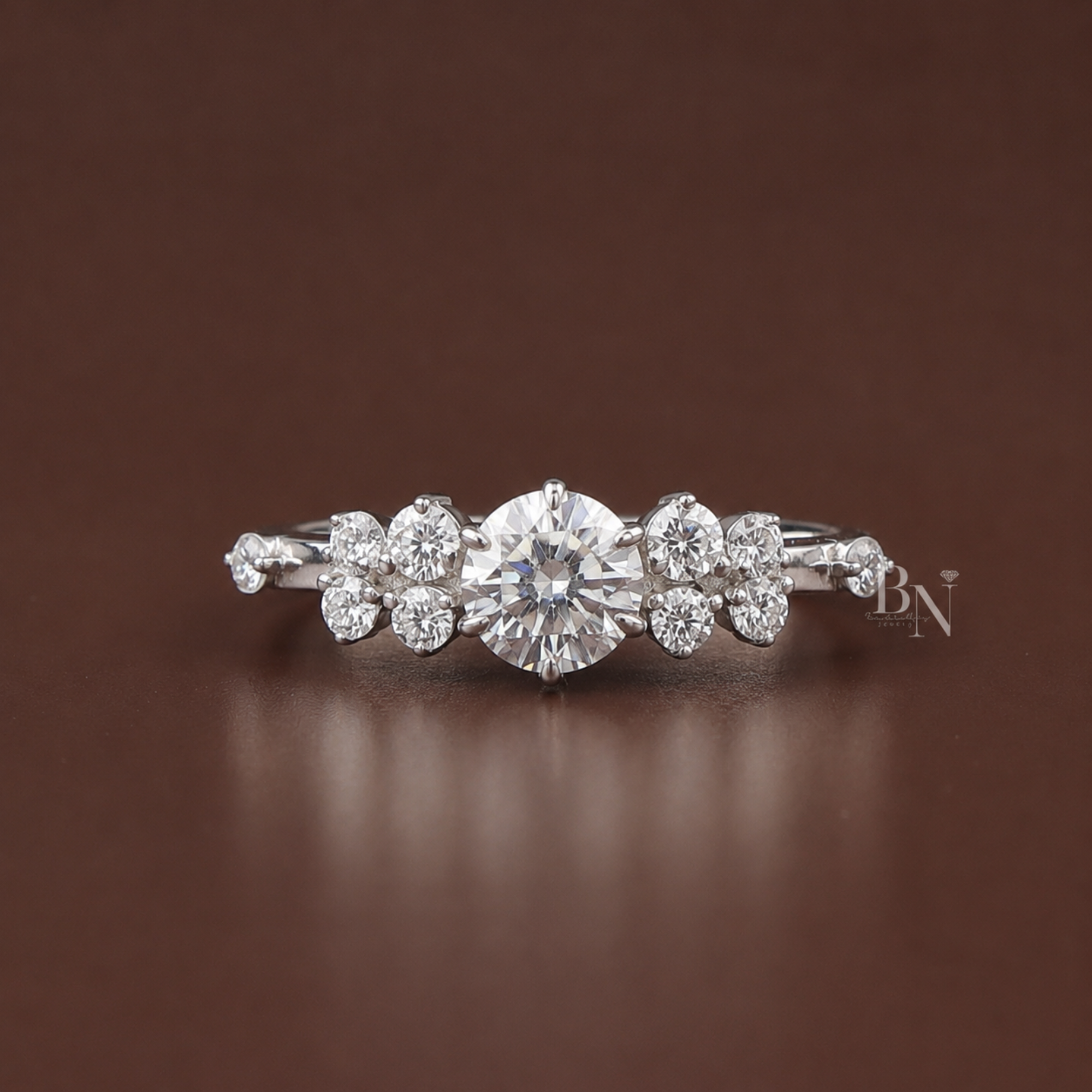 Round Brilliant Lab Diamond Cluster Ring, Floral Inspired Engagement Ring, Petite Cluster