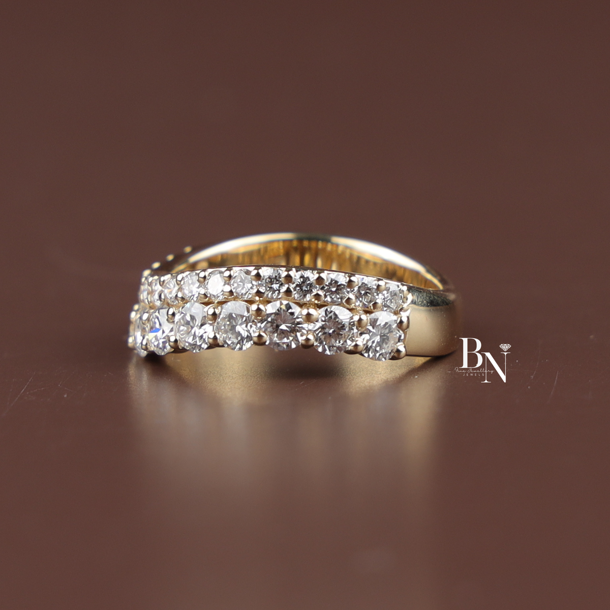 1.5CTW Round Lab Grown Diamond Curved Band, Two Row Wavy Wedding Band