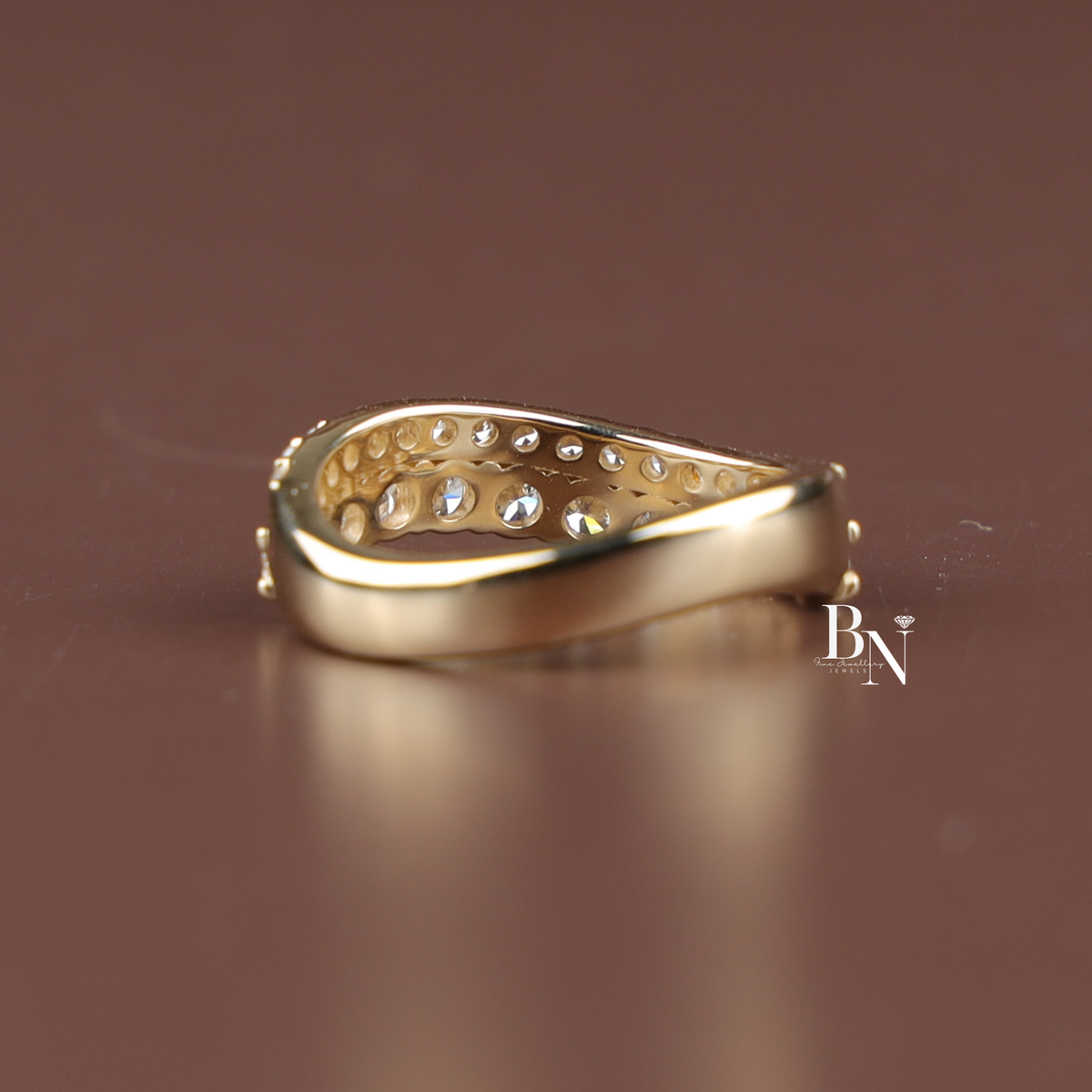 1.5CTW Round Lab Grown Diamond Curved Band, Two Row Wavy Wedding Band