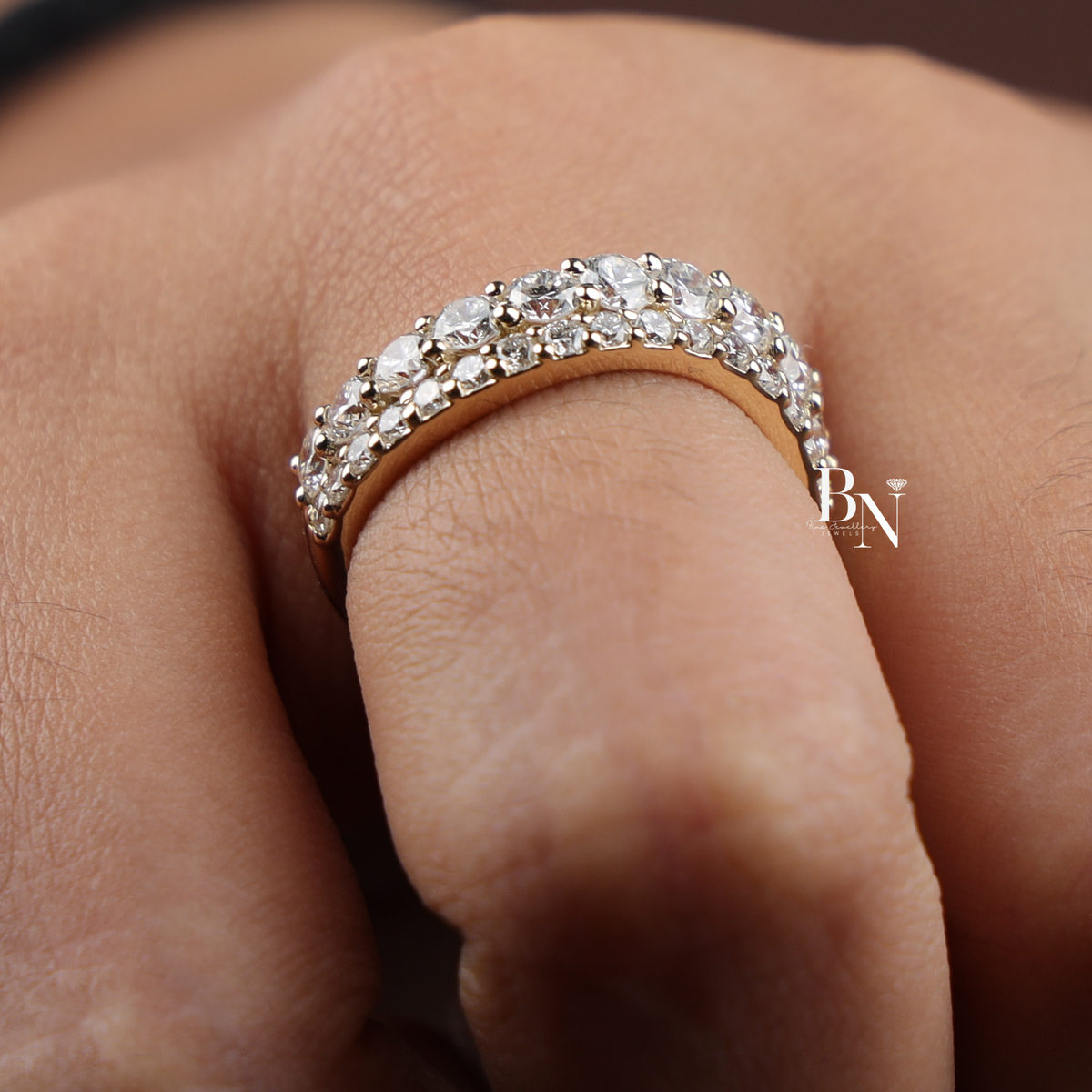 1.5CTW Round Lab Grown Diamond Curved Band, Two Row Wavy Wedding Band