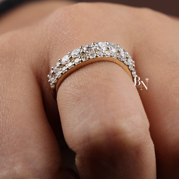 1.5CTW Round Lab Grown Diamond Curved Band, Two Row Wavy Wedding Band