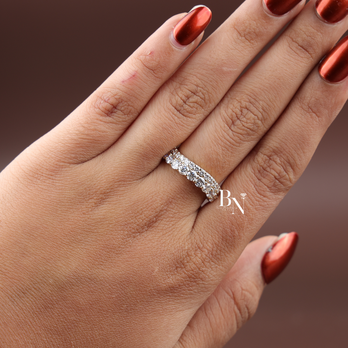 1.5CTW Round Lab Grown Diamond Curved Band, Two Row Wavy Wedding Band