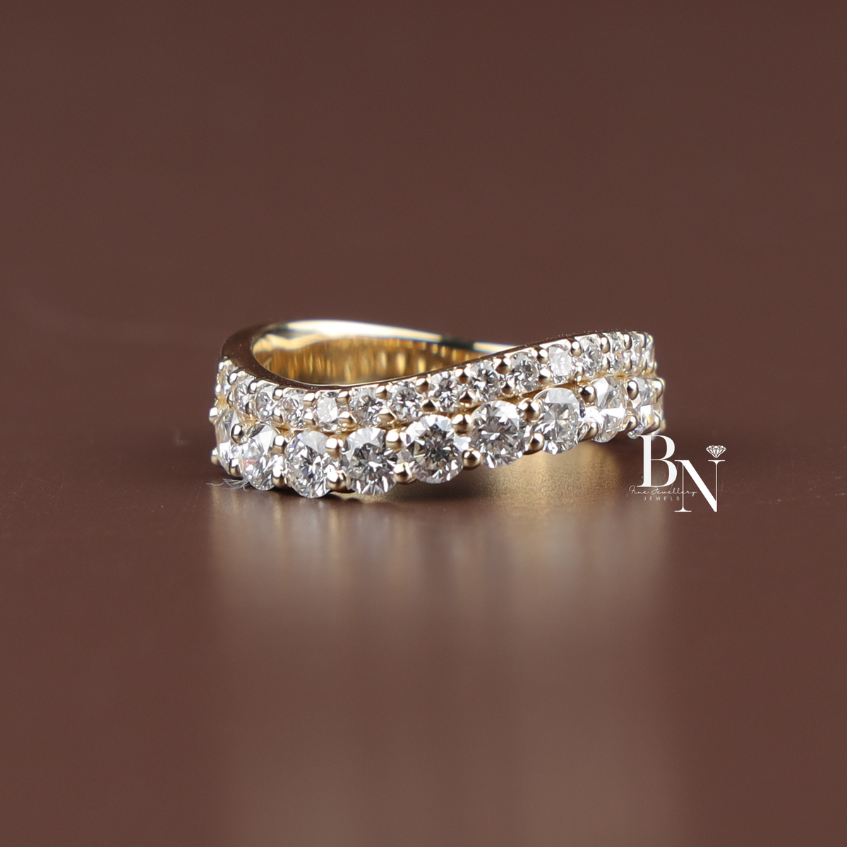 1.5CTW Round Lab Grown Diamond Curved Band, Two Row Wavy Wedding Band