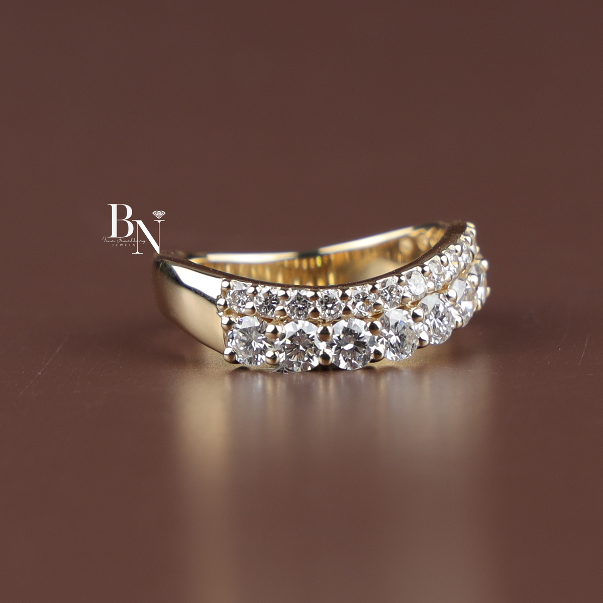 1.5CTW Round Lab Grown Diamond Curved Band, Two Row Wavy Wedding Band