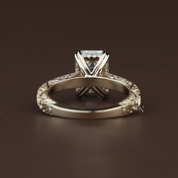 3ct Emerald Cut Lab Grown Diamond Engagement Ring | Vintage Engraved Art Deco Solitaire 14K Gold