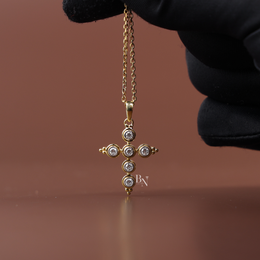 0.30ct Lab Grown Diamond Cross Necklace, Round Bezel Set Pendant, Dainty Religious Layering Jewelry