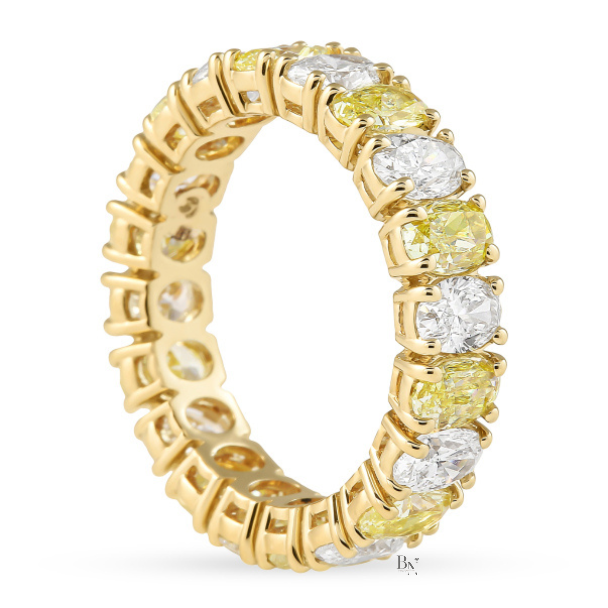 4.45ctw Alternating Oval Diamond Eternity Band, Fancy Yellow Lab Grown Wedding Ring, 14K Gold