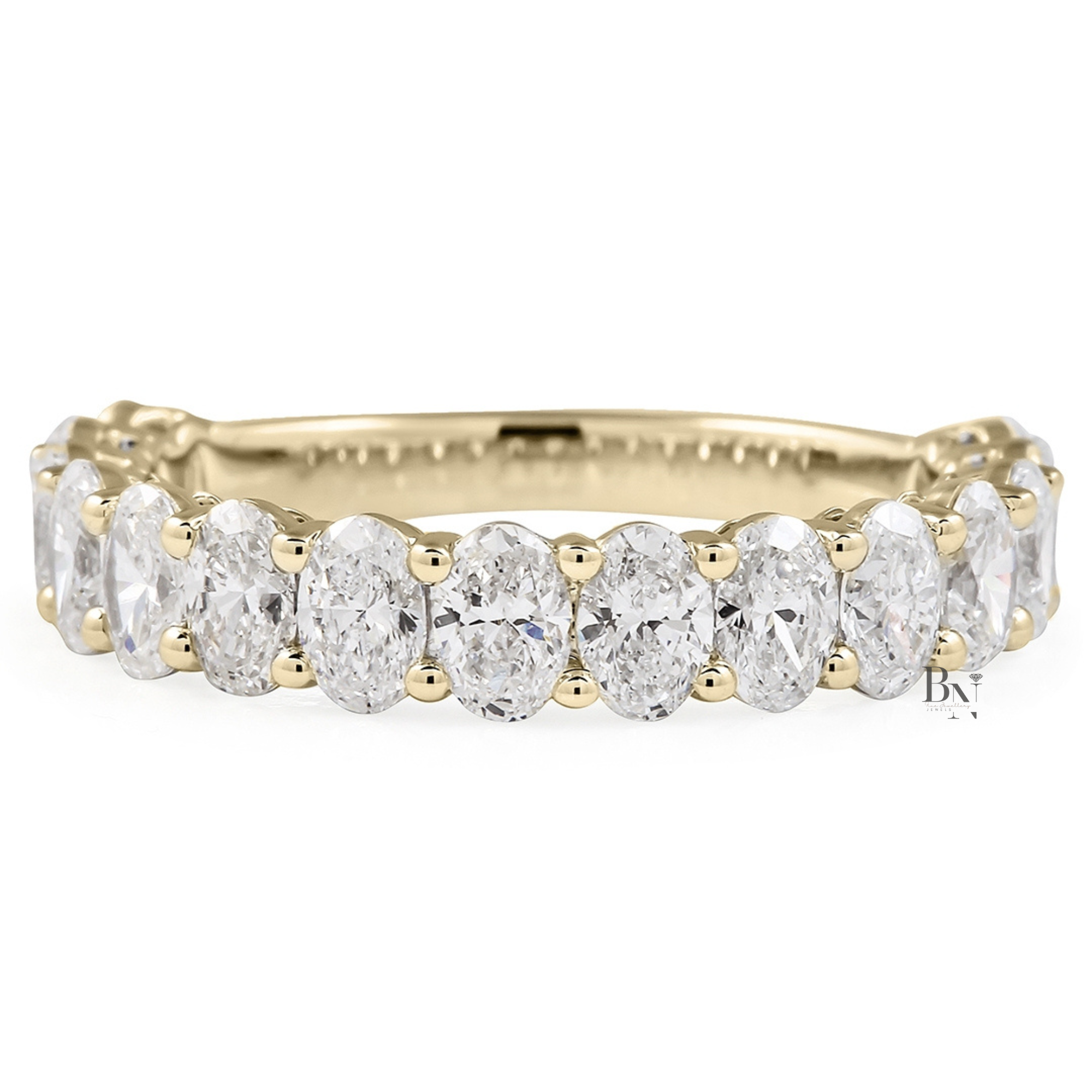 1.60ct Oval Lab Grown Diamond Three Quarter Eternity Band, 3.7mm Airline Basket Wedding Ring