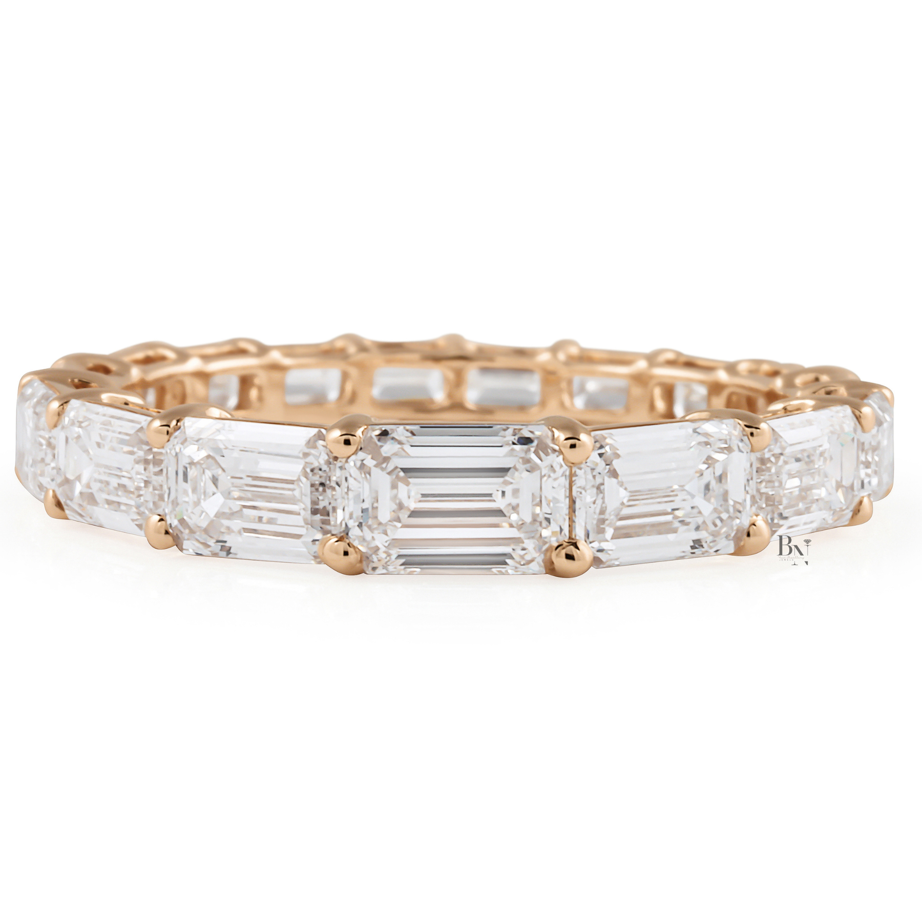2.80ct East West Emerald Cut Eternity Band, Graduated Lab Diamond Wedding Ring, 14K Gold