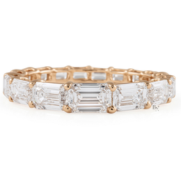 2.80ct East West Emerald Cut Eternity Band, Graduated Lab Diamond Wedding Ring, 14K Gold