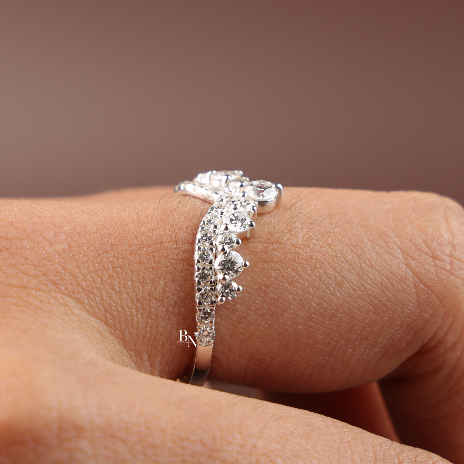 Stacking Band Lab Grown Diamond Curved , 1 CTW V Shaped Chevron Nesting Ring, Crown Tiara Wedding Band