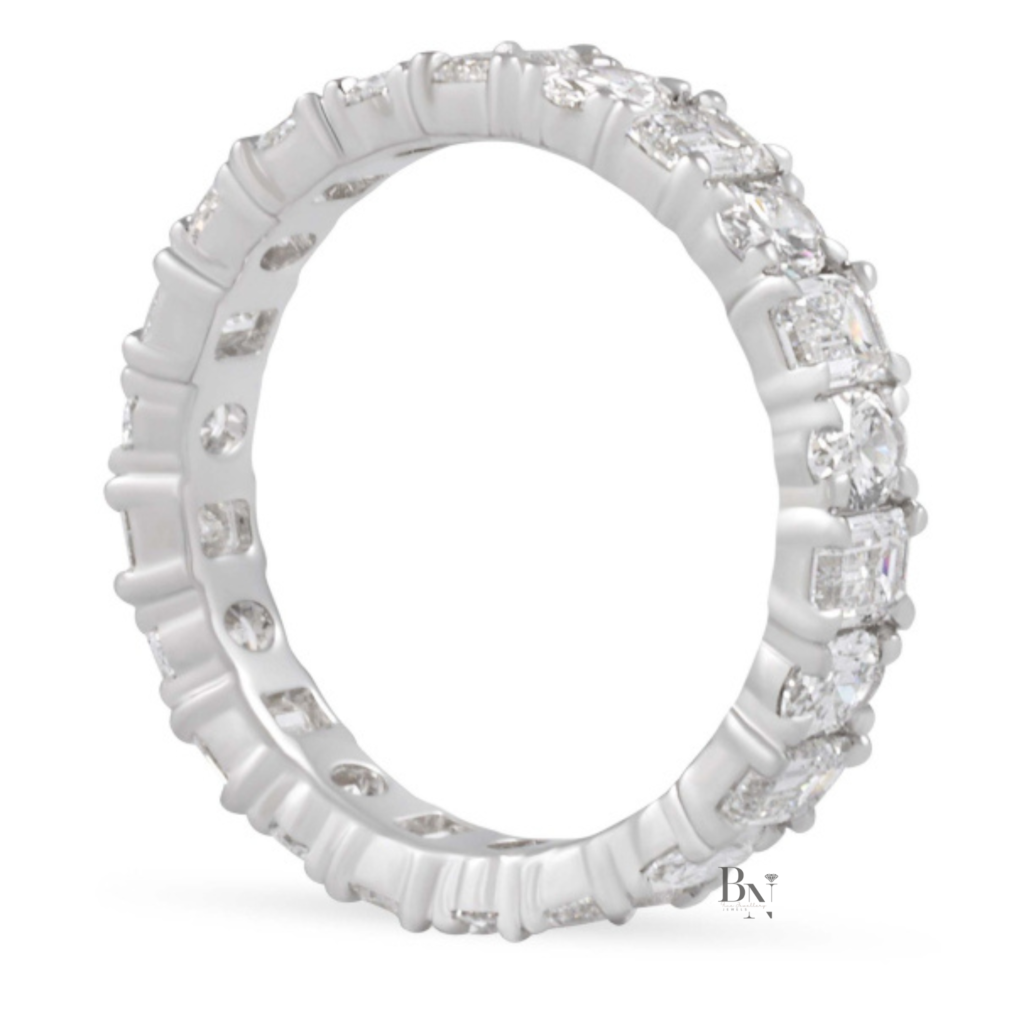 2.85CTW Alternating Oval and Emerald Lab Diamond Band, Mixed Shape Full Eternity Ring, 14K Gold Wedding Band