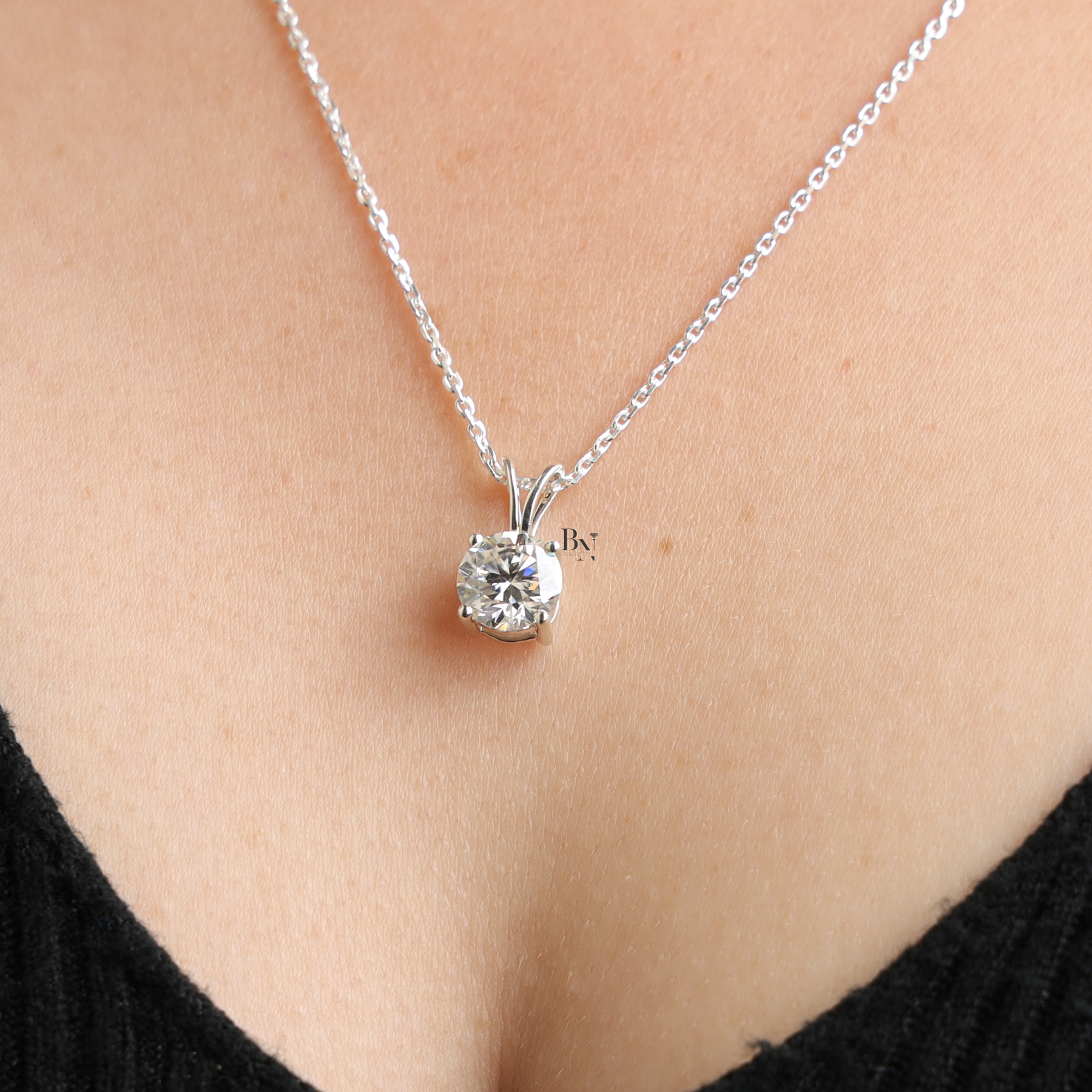 Lab Grown Diamond Pendant Necklace, 2 Carat Round Solitaire Necklace, Four Prong Diamond Charm