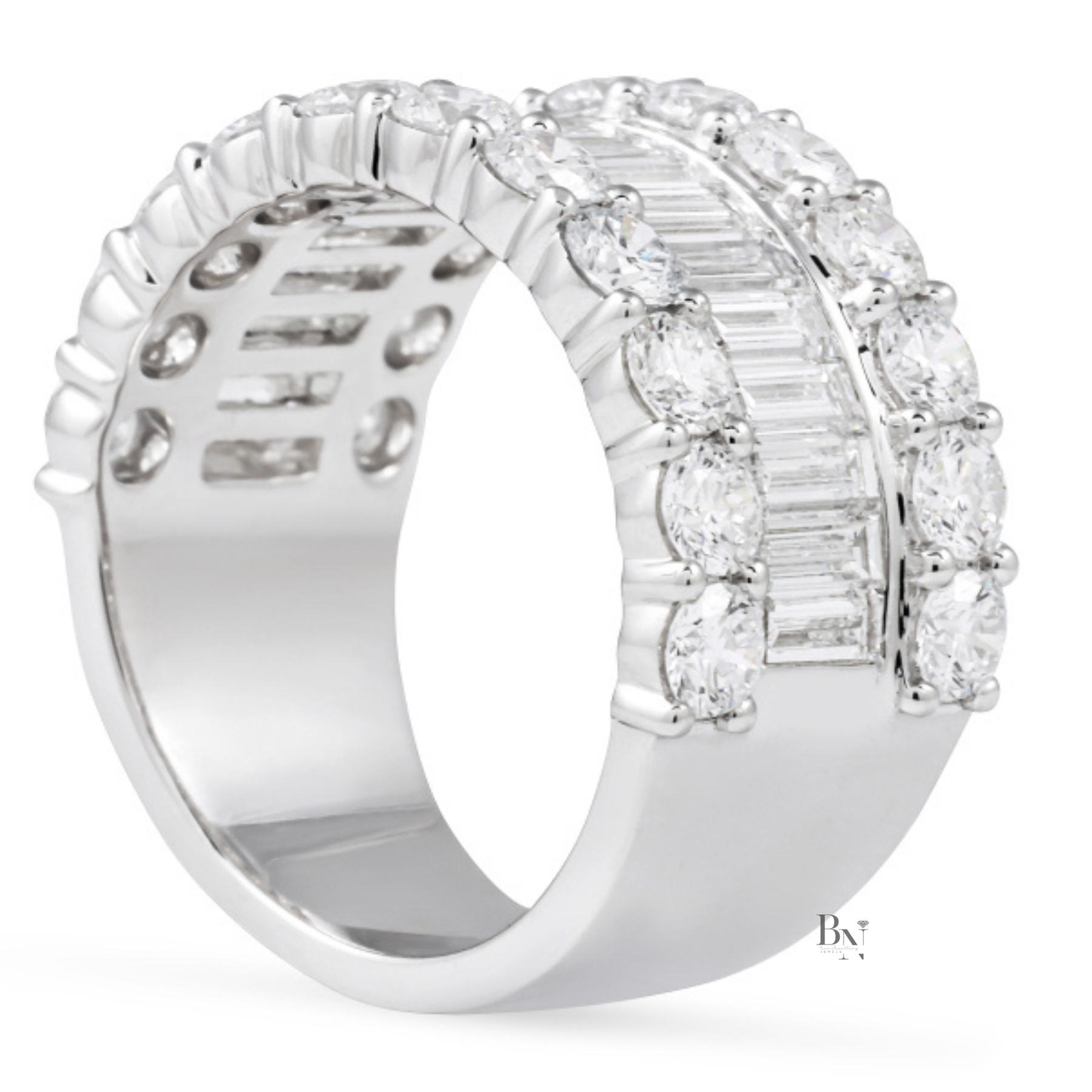 3.51ctw Baguette & Round Lab Grown Diamond Wedding Band, 10.6mm Wide Multi Row Statement Ring