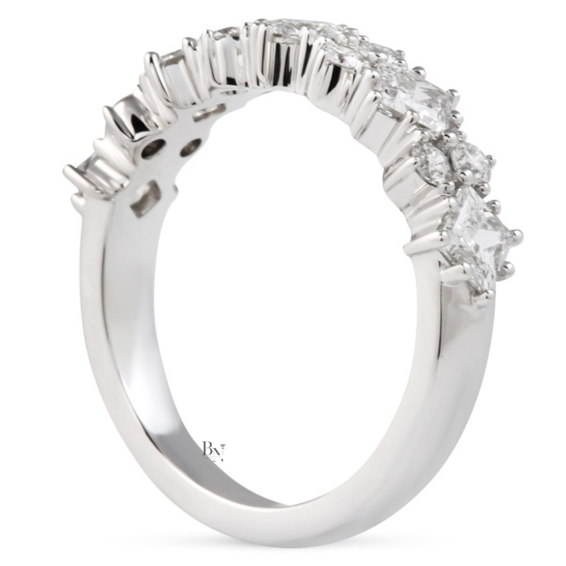 Princess Cut Lab Diamond Wedding Band, Alternating Compass Set Ring, 1.4CTW Halfway Pave Band, 5.3mm Wide