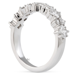 Princess Cut Lab Diamond Wedding Band, Alternating Compass Set Ring, 1.4CTW Halfway Pave Band, 5.3mm Wide