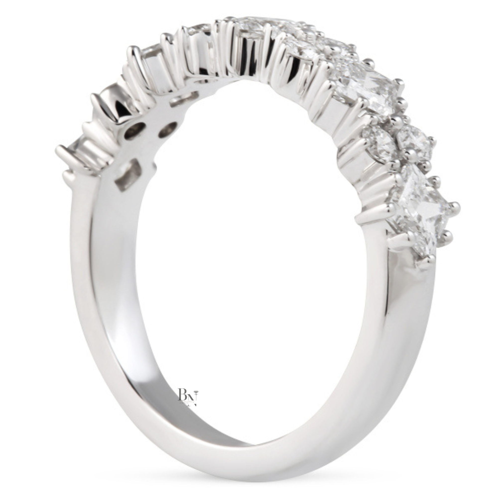 Princess Cut Lab Diamond Wedding Band, Alternating Compass Set Ring, 1.4CTW Halfway Pave Band, 5.3mm Wide