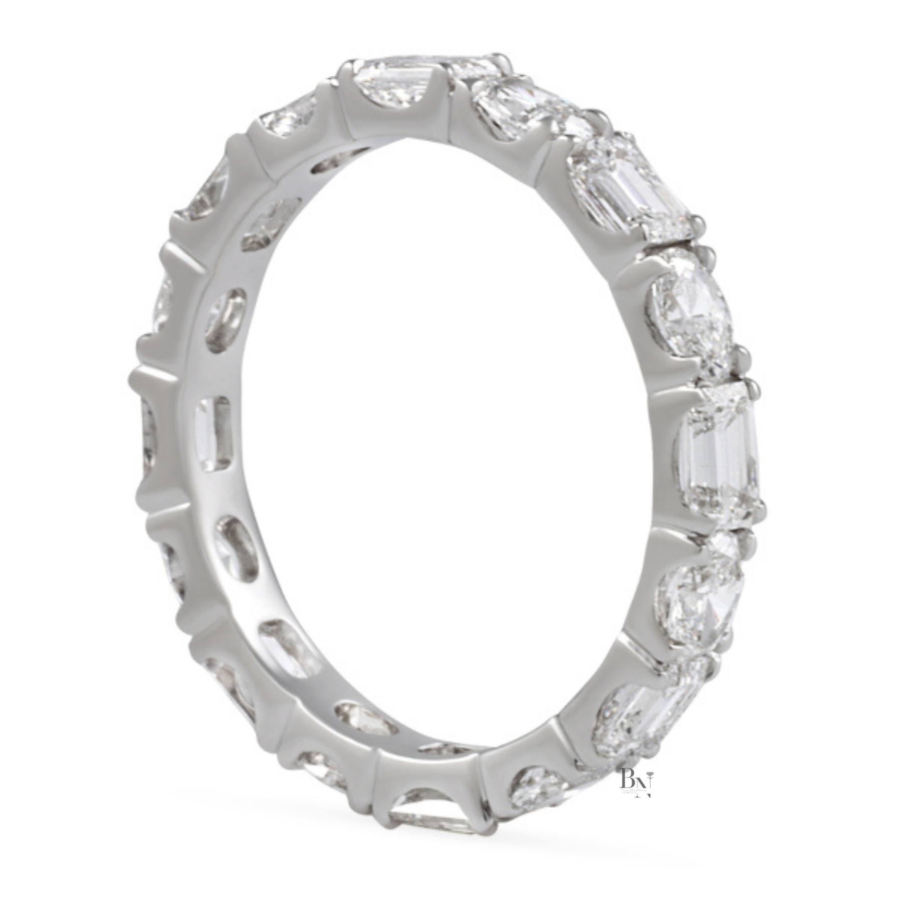 Alternating Oval and Emerald Lab Diamond Band, 2.00 CTW East West Eternity Ring