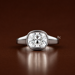 1.40 CT East West Cushion Cut Lab Diamond Ring, Low Profile Bezel Set Solitaire Ring
