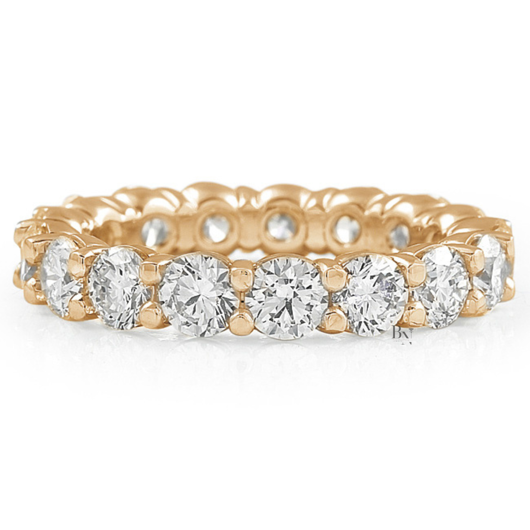 3.10ct Round Diamond Eternity Band, 3.7mm Shared Prong Wedding Ring, Classic Closed Basket Anniversary