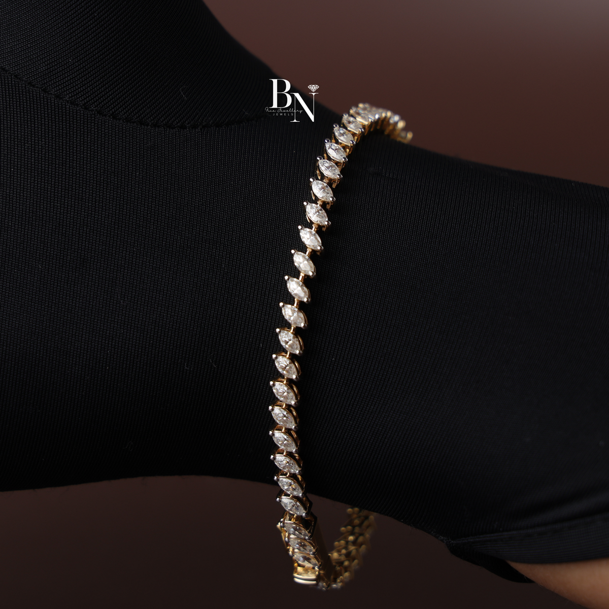 Marquise Cut Lab Grown Diamond Tennis Bracelet, 2.60 CTW Diagonal Slant Diamond Chain, Yellow Gold Fine Jewelry