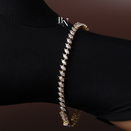 Marquise Cut Lab Grown Diamond Tennis Bracelet, 2.60 CTW Diagonal Slant Diamond Chain, Yellow Gold Fine Jewelry